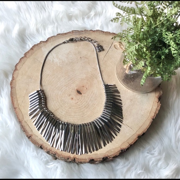 BCBG Silver Triangle Statement Collar Necklace
